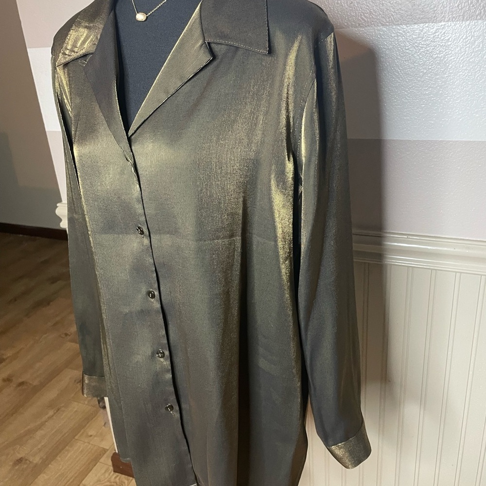 Vintage Jaclyn Smith Green Metallic Button-Up Blouse size 14 - Picture 2 of 9